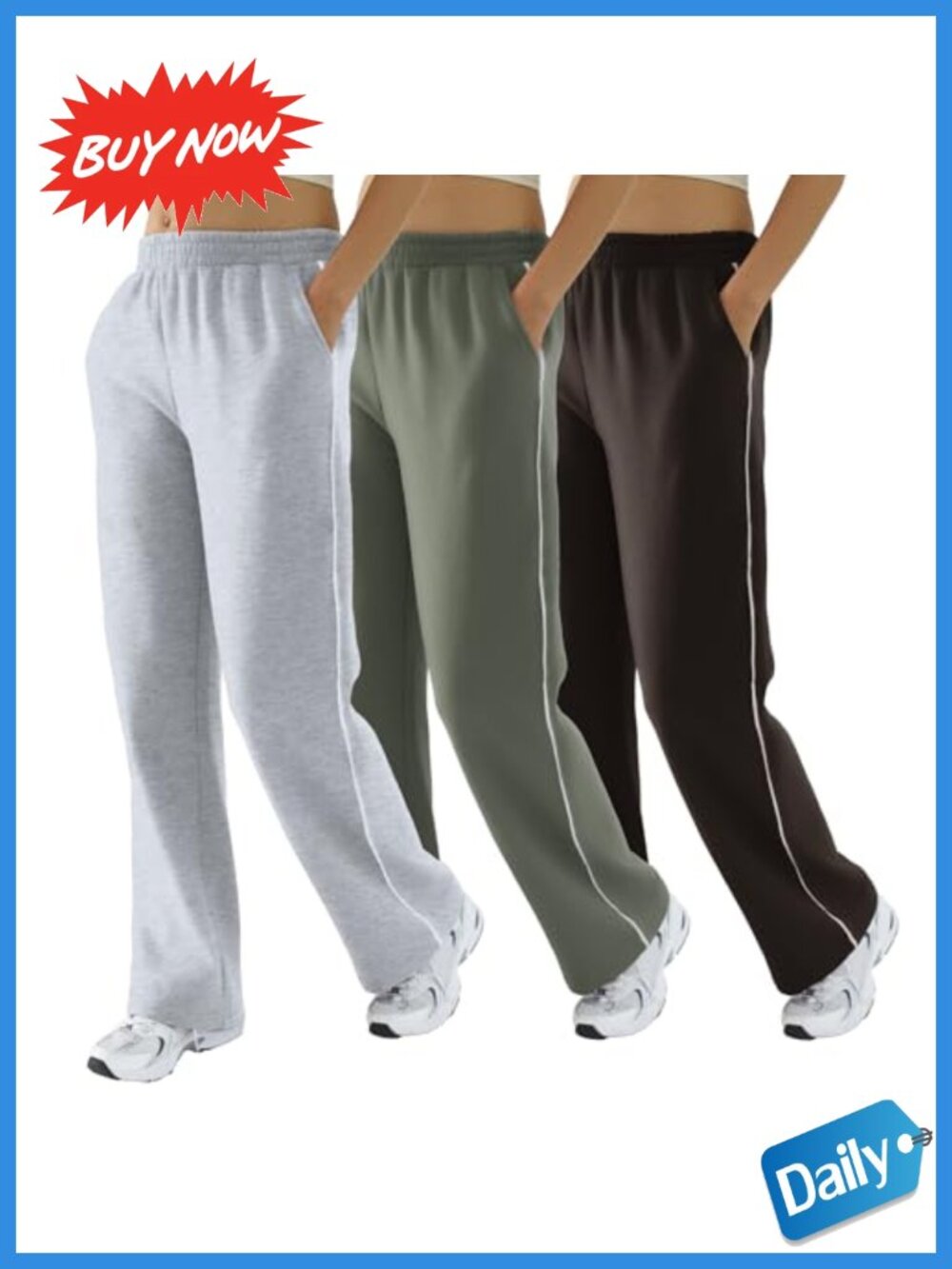 Fleece-Lined Wide Leg Sweatpants Cotton Blend Pull On Lounge Pants